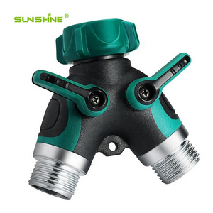 SUNSHINE Garden Hose Splitter Brass 2 Way Hose Splitter with Valve Y Shaped Garden Water Connectors Garden Connection