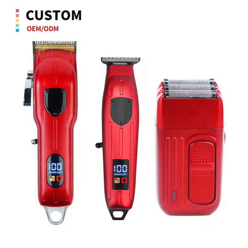 Professional Red Men's Grooming Set 3 In 1 Hair Clipper And Shaver Set Electric Foil Shaver With Trimmer