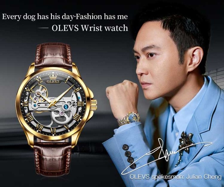 OLEVS 6661 Luxury Men Watches Automatic Mechanical Wristwatch Skeleton Design Waterproof Leather Strap Male Watch Reloj Hombre