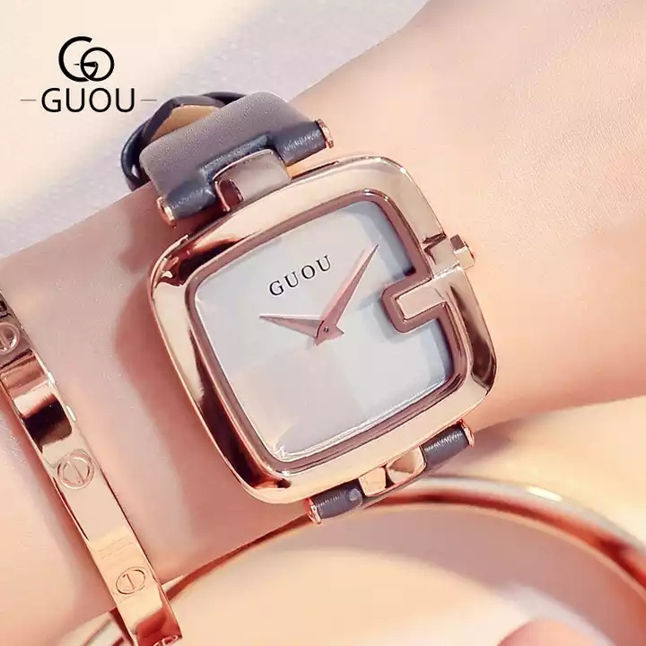 Guou Watch 8019 Top Brand Women Watches 2022 Square Fashion Zegarek Damski Luxury Ladies Bracelet For Women Leather Strap Clock