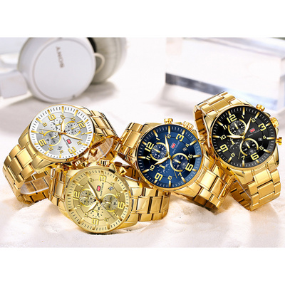 Mini Focus MF0278G Chronograph Luminous Fashion Gold Mens Stainless Steel Strip Quartz Wrist Watches Top Brand Luxury Watch