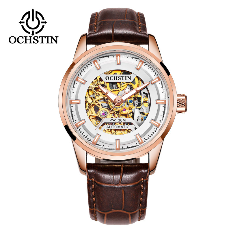 OCHSTIN Automatic Mechanical Men watches Top Business Wristwatch Mens Genuine Leather Waterproof Male Clock Relogio 62001C