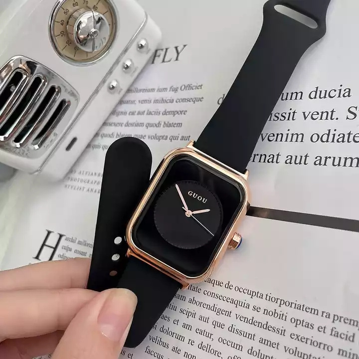 2022 GUOU Watch WSilicone Band Square Ladies Fashion Watch Candy Dial No scale Women Square Wrist Luxury Quartz Watch