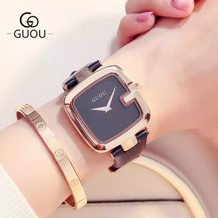 Guou Watch 8019 Top Brand Women Watches 2022 Square Fashion Zegarek Damski Luxury Ladies Bracelet For Women Leather Strap Clock