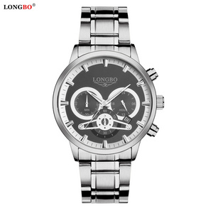 LONGBO 80736 Original Men's Gold Watch Stainless Steel Strap Fashion Quartz Date Showed Men Wrist Watch