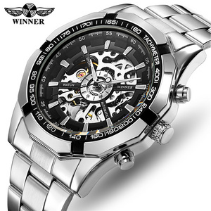 WINNER 246 sale Fashion Winner Stainless Steel Skeleton Mechanical Watch For Man automatic self winder Wrist Watch