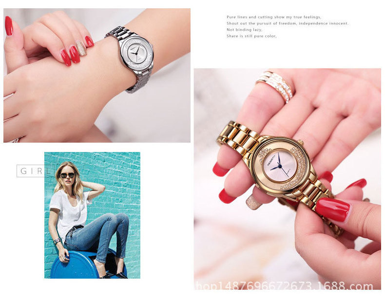 Beautiful Rose gold Stainless Steel Quartz Female Hand Watch Hot Sale Rebirth 068 Brand Women Wrist Watch with Diamond