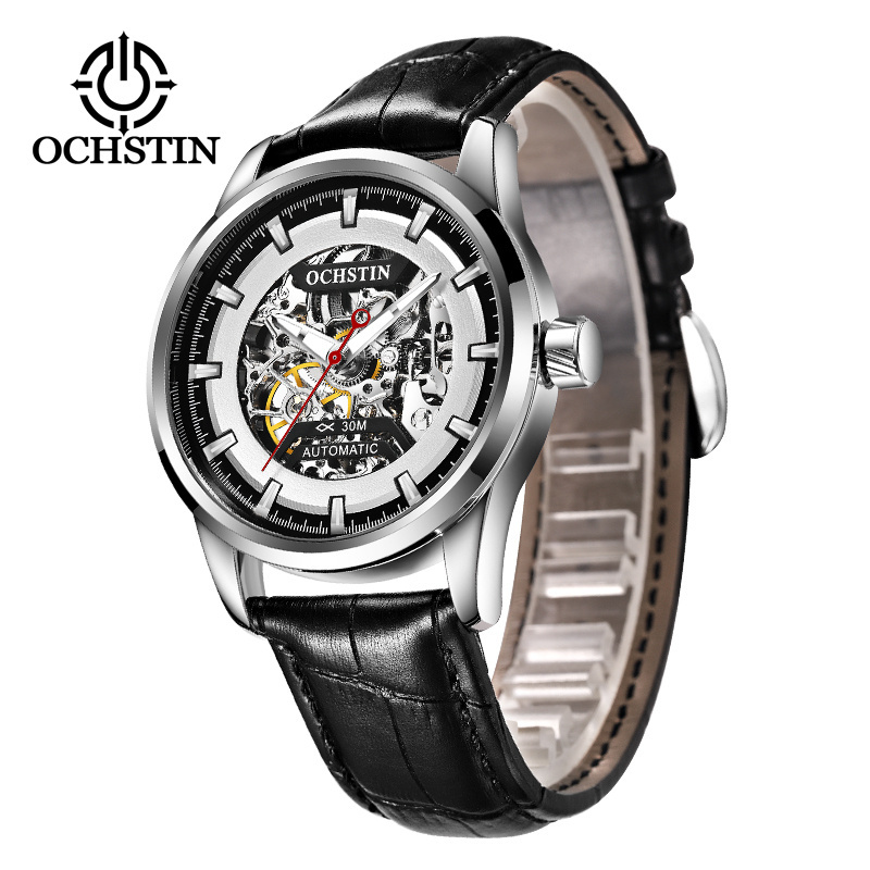 OCHSTIN Automatic Mechanical Men watches Top Business Wristwatch Mens Genuine Leather Waterproof Male Clock Relogio 62001C