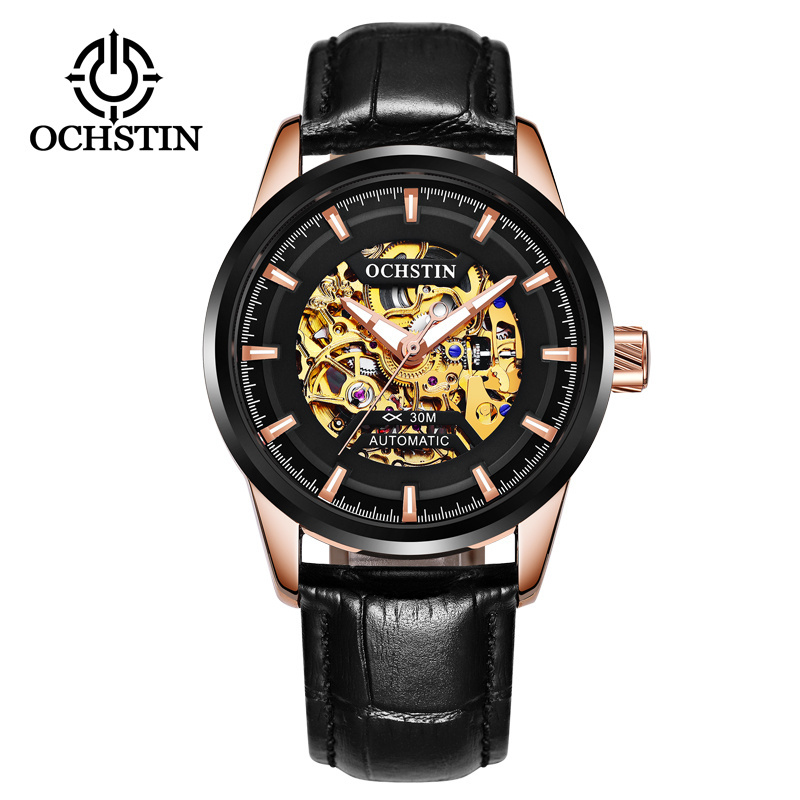 OCHSTIN Automatic Mechanical Men watches Top Business Wristwatch Mens Genuine Leather Waterproof Male Clock Relogio 62001C