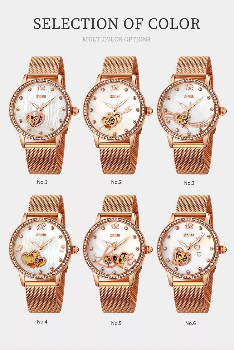 SKMEI  unique made in china 9255 rose gold ladies mechanical watch Waterproof Mesh band Tourbillion watch personalized watch set