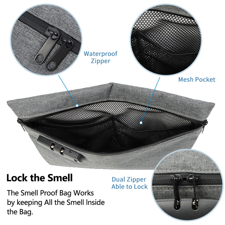 Custom Logo Portable Carbon Lined Stash Premium Odor Proof Pouch Lock Zipper Smell Proof Bag