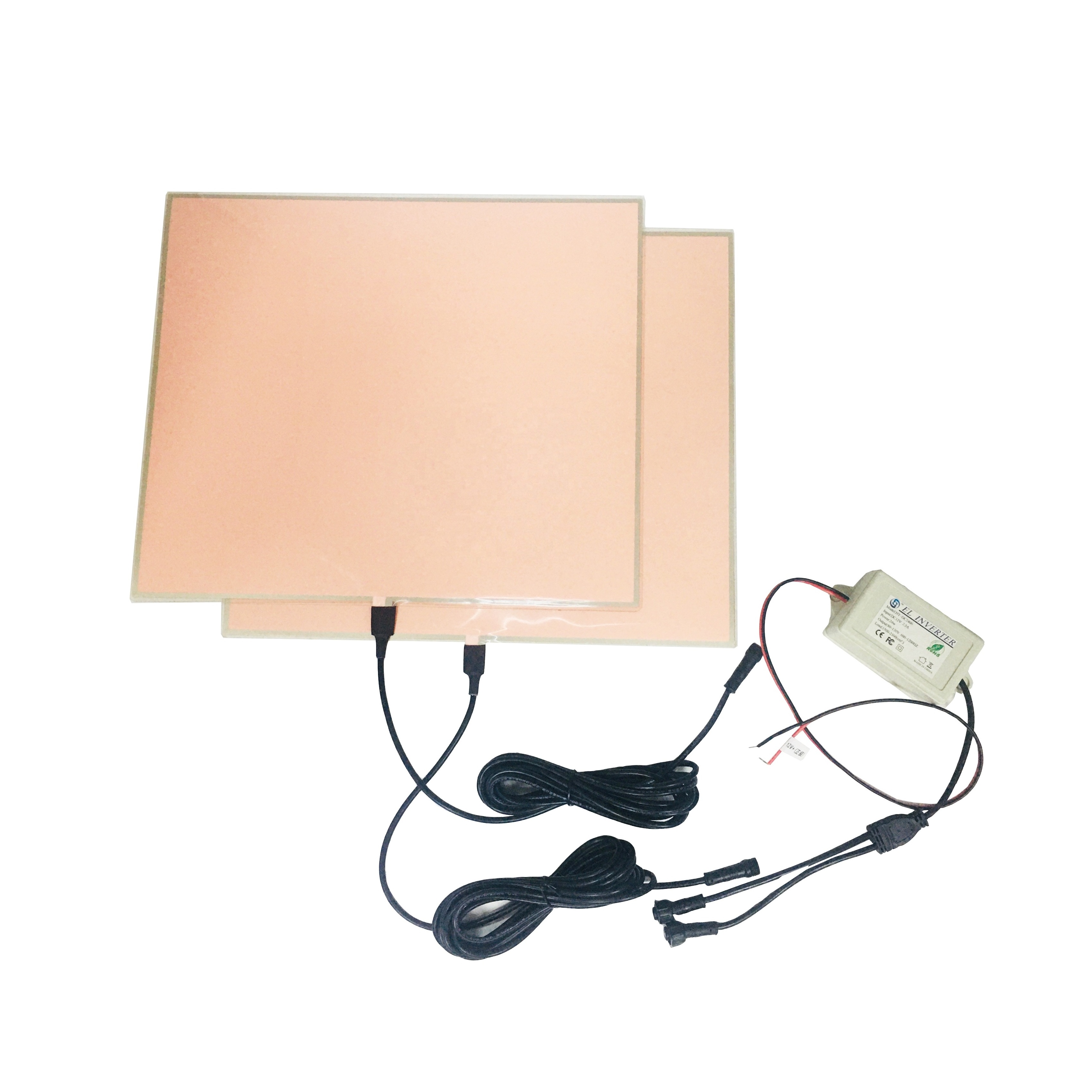 Flexible backlight sheet, pink off white on EL panel sheet 2 waterproof EL panels to one inverter