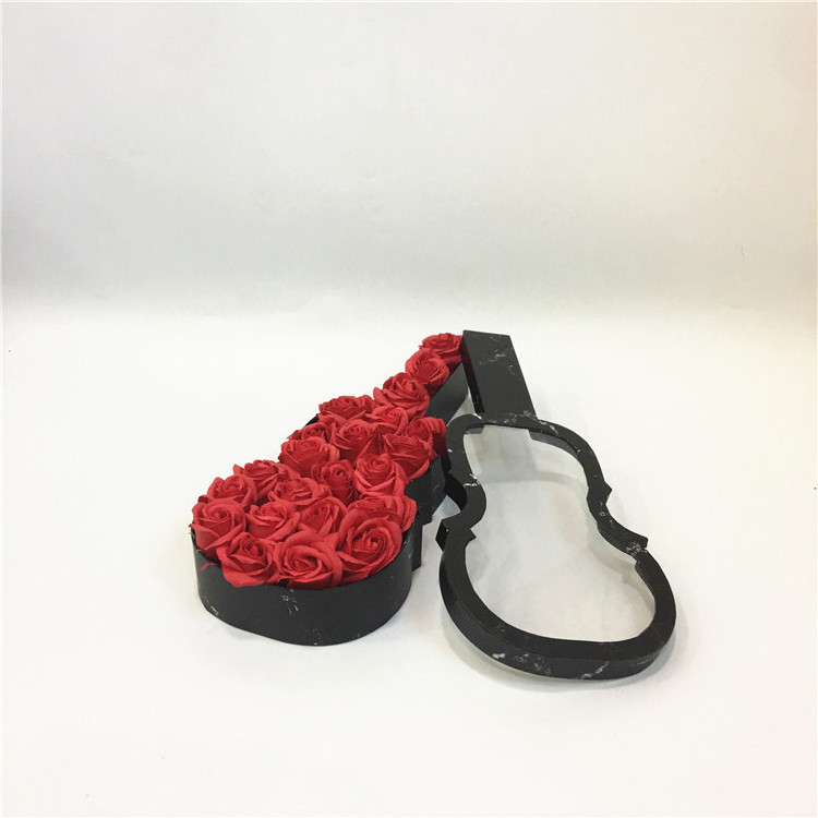 Wholesale Guitar Shaped Black Marble Flower Roses Florist Boxes Gift Packaging Christmas Decoration Gift Hard Box With Window