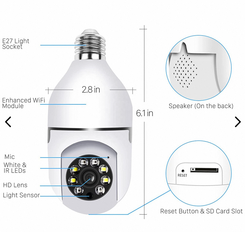 Wholesale Cheapest Price High Quality New Wireless 4K 360 PTZ Rotation Two Way Intercom Home CCTV Wifi Detection Bulb Cameras