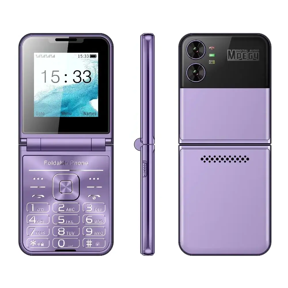 New Lady Cover Foldable Mobile Phone 4 SIM Card Large Display Slim Light Blacklist Torch Low Price Flip Pocket Phone