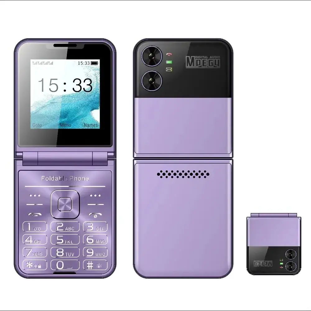 New Lady Cover Foldable Mobile Phone 4 SIM Card Large Display Slim Light Blacklist Torch Low Price Flip Pocket Phone