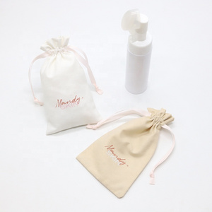 Custom Logo Printed Cotton Linen Gift Cosmetic Pouch Small Grey Drawstring Cotton Linen Perfume Bottle Bag