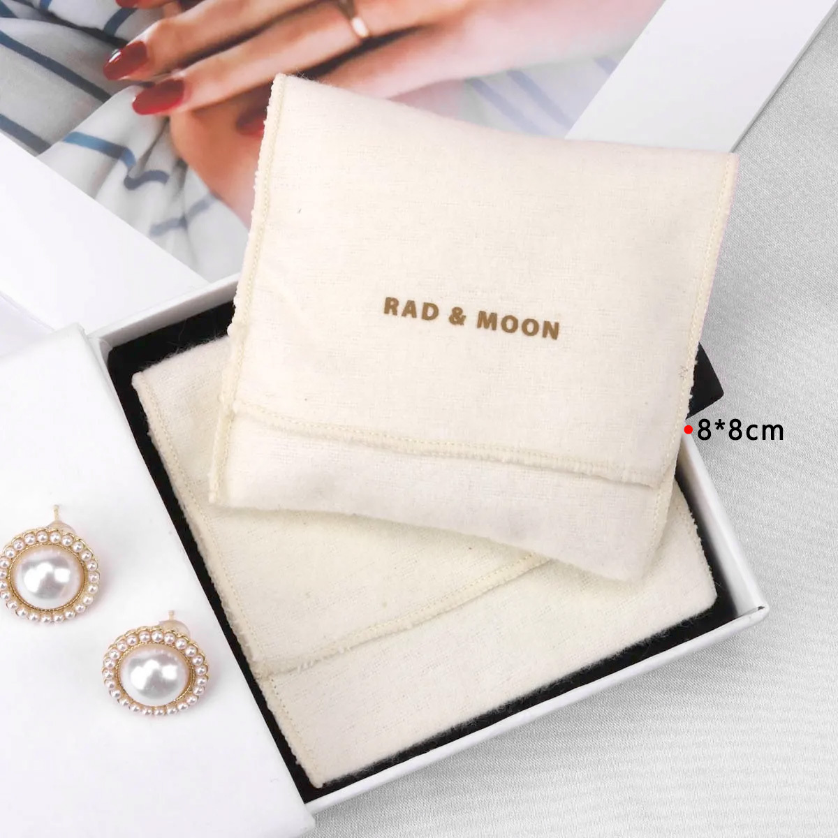 Personalized  Earring Ring Jewelry Packaging Dust Pouch Mini Luxury Envelope Flap Cotton Flannel Bag with Custom Logo Printing