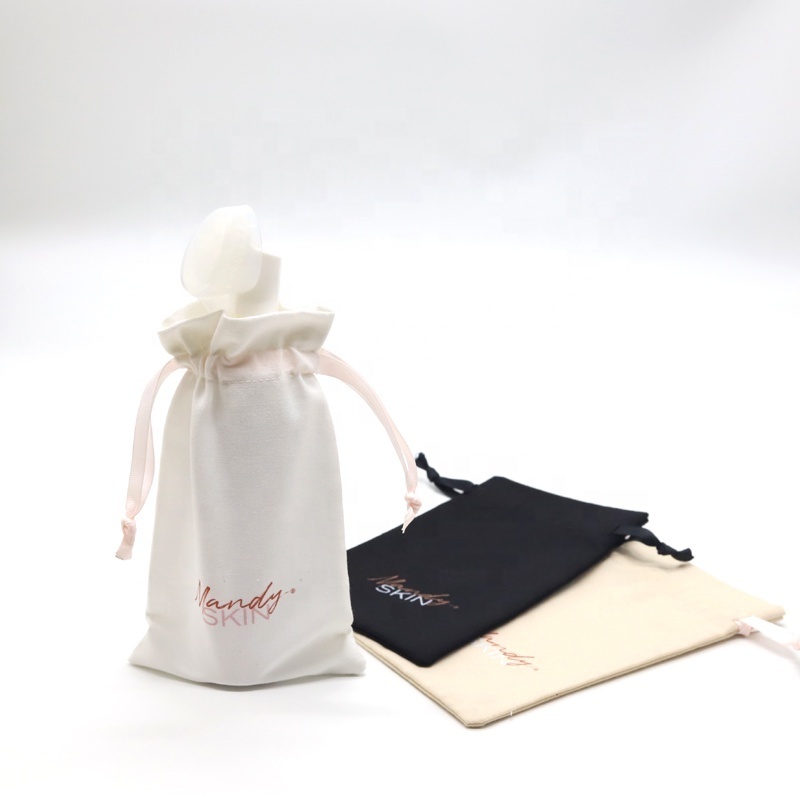 Custom Logo Printed Cotton Linen Gift Cosmetic Pouch Small Grey Drawstring Cotton Linen Perfume Bottle Bag