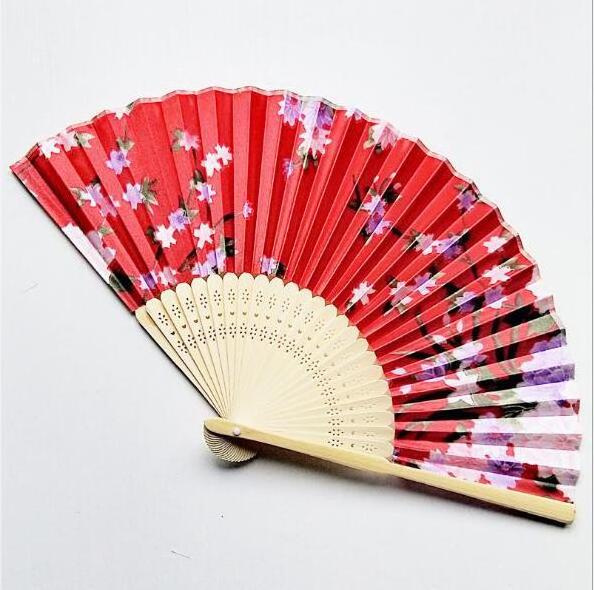 Chinese Folding Silk Hand Fan with Flower Silk cloth dancing bamboo fan