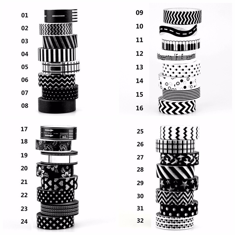 High Quality Black White set Dot Flower Star Print Scrapbooking DIY Sticker Decorative Masking Japanese Washi Tape