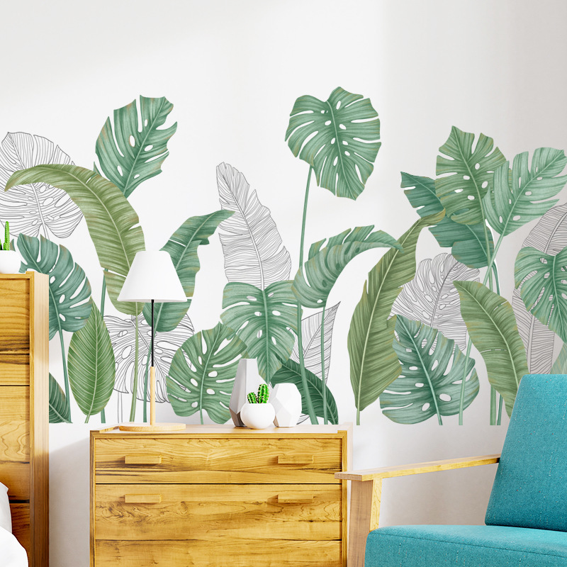 Tropical Green Leaves Wall Stickers for Bedroom Living Room Sofa TV Background Wall Decor Removable Vinyl Wall Decals Home Decor