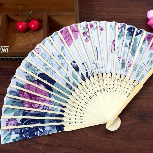 Chinese Folding Silk Hand Fan with Flower Silk cloth dancing bamboo fan