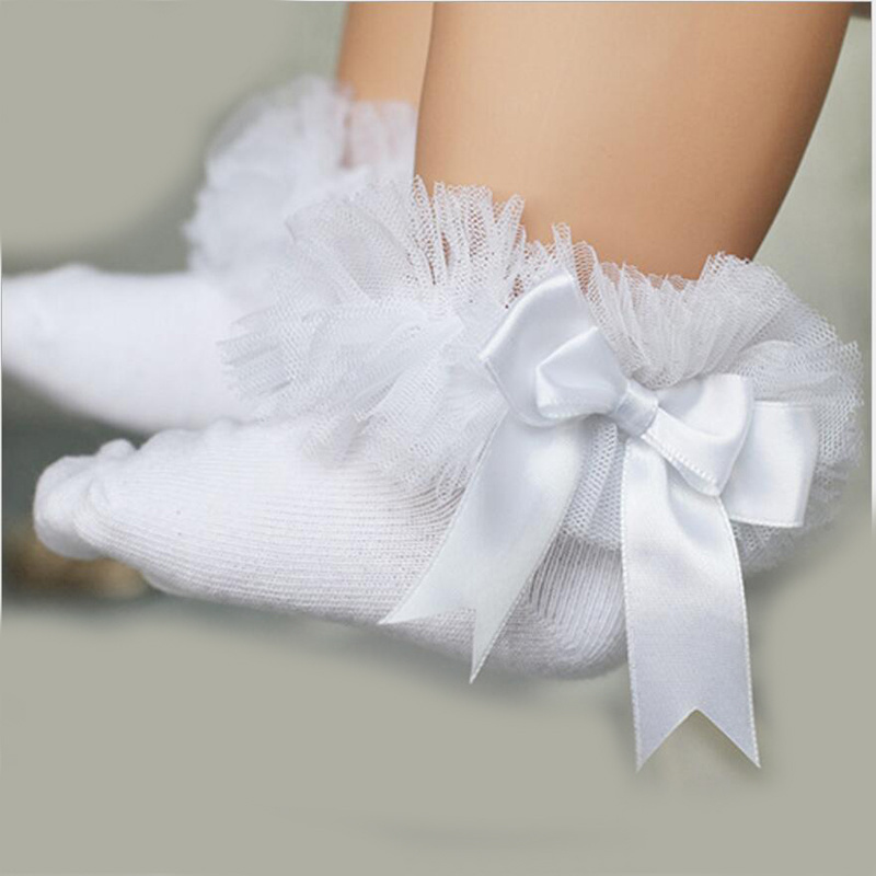 Mesh lace short socks Baby Girls Socks With Bow Tie Lace Ruffle Princess Cotton Sock