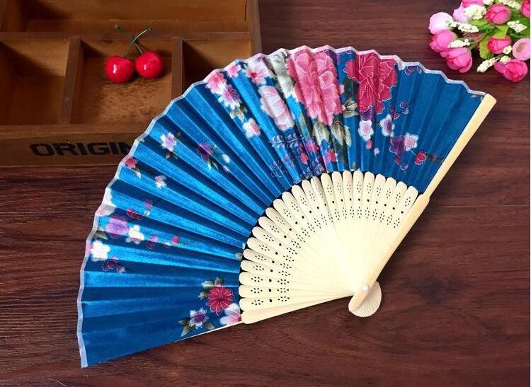 Chinese Folding Silk Hand Fan with Flower Silk cloth dancing bamboo fan