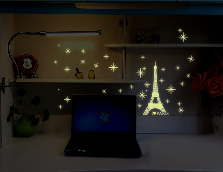 Luminous Wall Sticker DIY Eiffel Tower stars pattern Wallpaper Wall Stickers Glow In The Dark