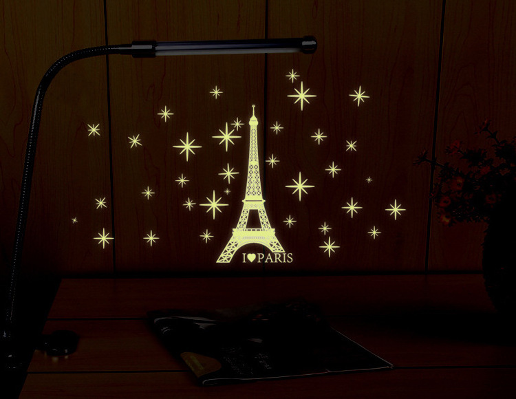 Luminous Wall Sticker DIY Eiffel Tower stars pattern Wallpaper Wall Stickers Glow In The Dark