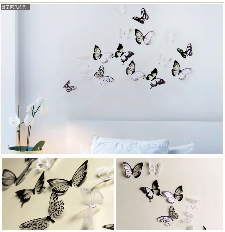 Crystal 3D Butterflies DIY Home Decor Wall Stickers for Kids Room Christmas Party Decoration kitchen Refrigerator Decal