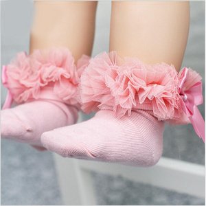 Mesh lace short socks Baby Girls Socks With Bow Tie Lace Ruffle Princess Cotton Sock