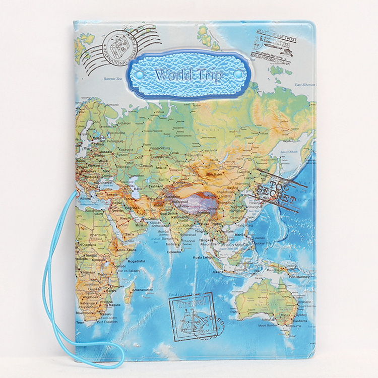 World map 3D pattern Travel document holder passport cover Passport Holder Protective Card Ticket Organizer ID Card Hold