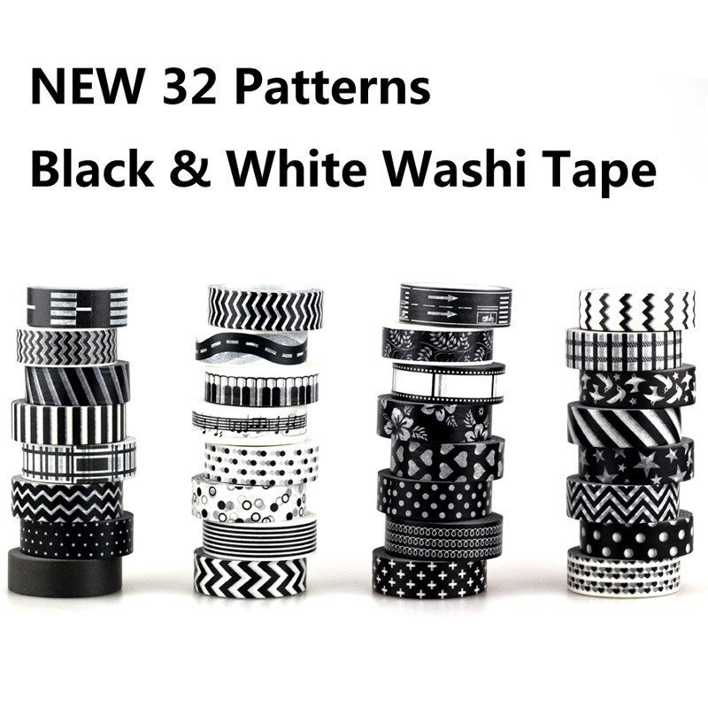 High Quality Black White set Dot Flower Star Print Scrapbooking DIY Sticker Decorative Masking Japanese Washi Tape