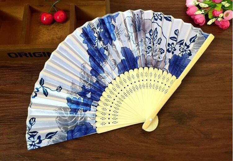 Chinese Folding Silk Hand Fan with Flower Silk cloth dancing bamboo fan