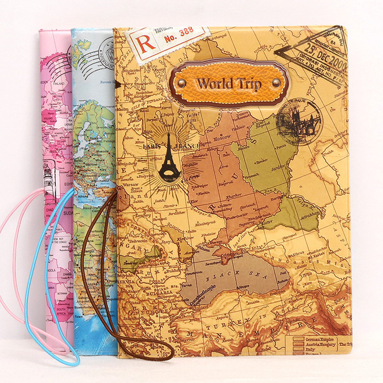 World map 3D pattern Travel document holder passport cover Passport Holder Protective Card Ticket Organizer ID Card Hold