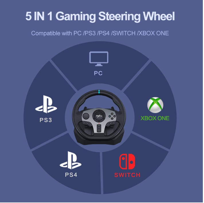 PXN-V9 900 degree Double Vibration Gaming Racing Steering Wheel for PC/PS3/PS4/XB series/Switch X-Input/D-Input