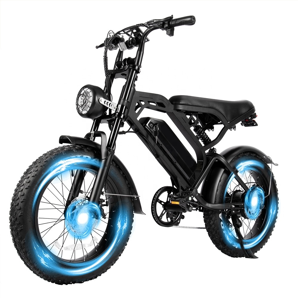 V20 Spoked Wheel Cheap Electric Dirt Bikes Fat Tire Mountain Bicycle Chopper Steel USA Customized Logo 48V 13ah Black 7 Speed