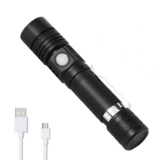 Portable high power LED flashlight xml-t6 zoomable troch flashlight USB charging