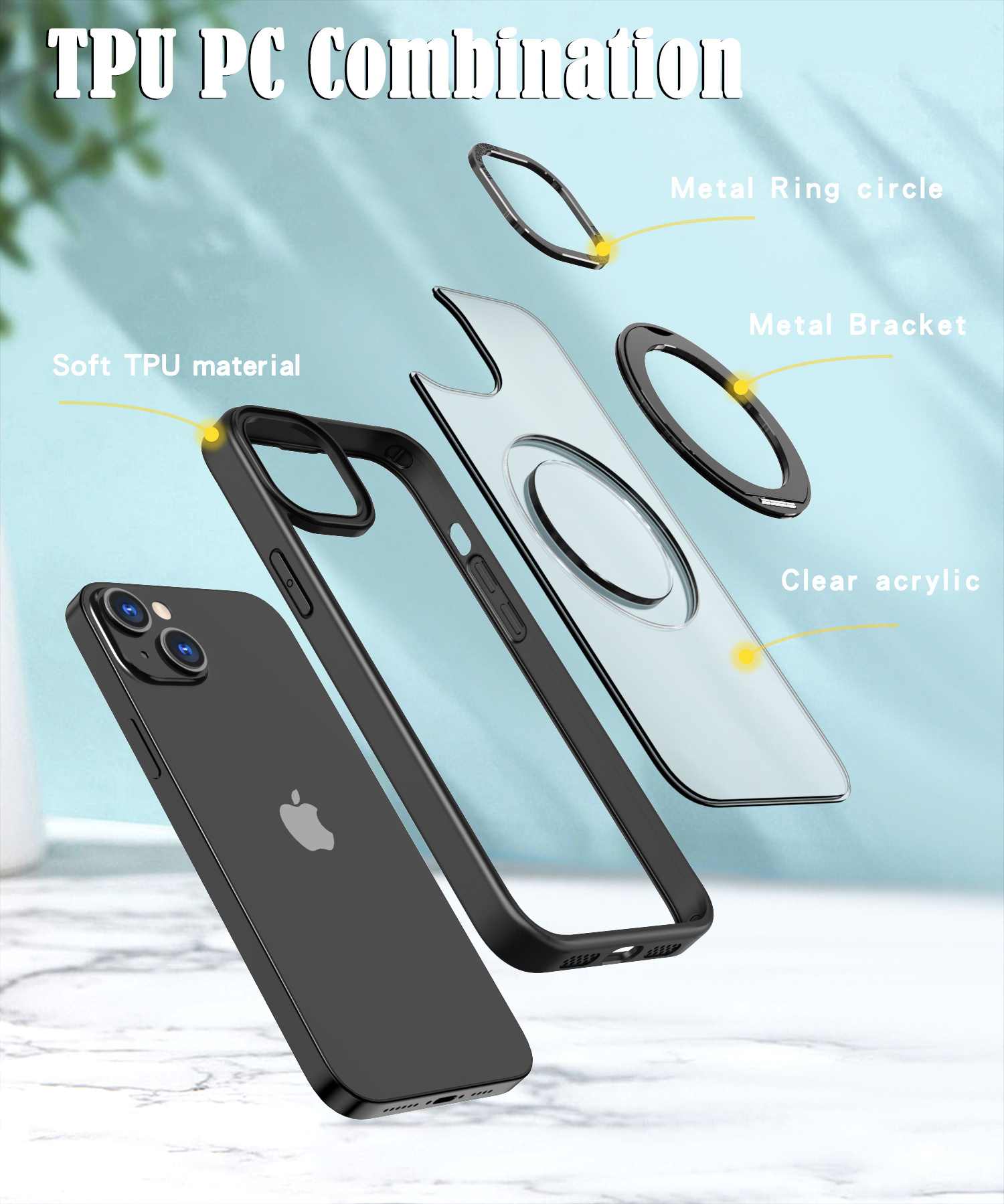 For iPhone 15 Pro Case with Magnetic Invisible Stand 360 Lens Guard Grade Shockproof Translucent Matte Phone Case