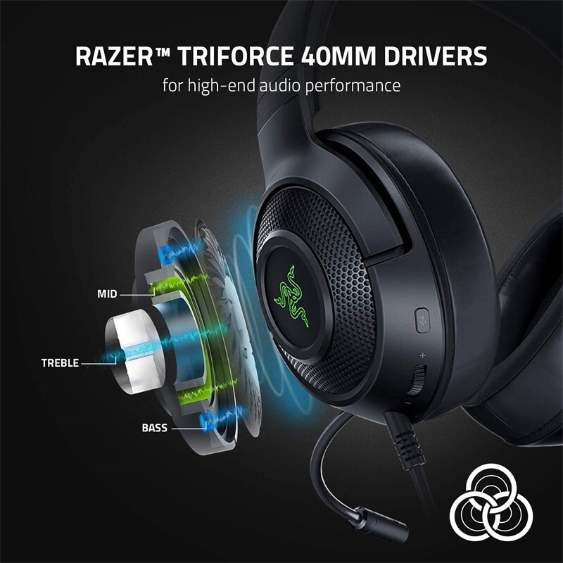 Wired Multi-Platform Razer Kraken X Headphones 7.1 Surround Sound E-sports Gaming Computer Headset With Microphone