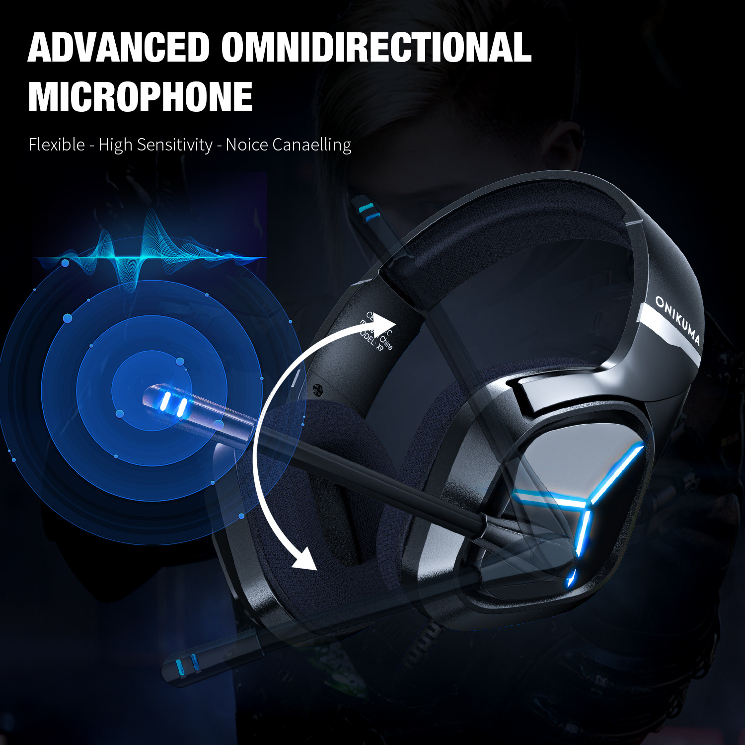 Onikuma X9 Cool RGB Light Headset With Noise Cancellation Microphone 3.5mm Wired Over Ear Gaming Earphone