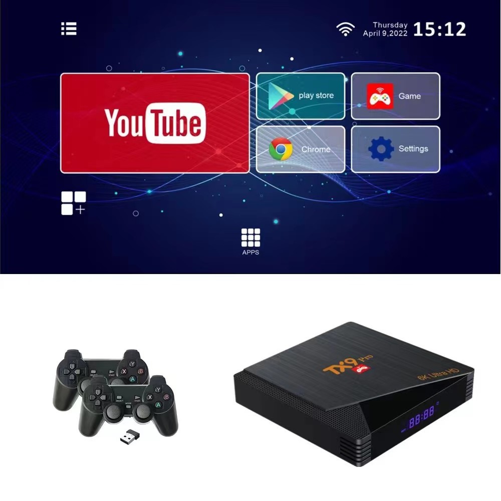 Allwinner H616 Quad Core 64GB Android 10.0 TX9 Pro Video Game Console 9000+ Gmaes 4K HD with two handheld