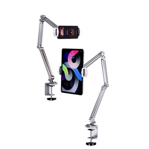 P67Z New Arrivals Aluminum Alloy Triple Arms Lazy Tablet Stand Holder Foldable Mobile Phone Holder For Desk Bed