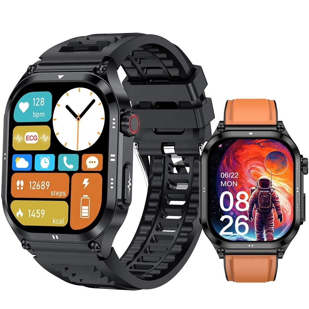 2.04 Inch AMOLED Smart Watch SOS Emergency Call Blood Glucose HRV ECG Temperature Female Health Monitor ET281 Watch for Elderly