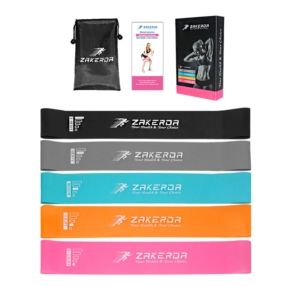 Custom Logo Latex Elastic Hip Loop Resistance Bands Set 5 Level Yoga Gym Exercise Bands Workout Home Fitness equipment