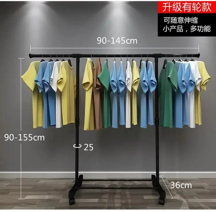 Adjustable height Extensible Stainless steel organizer Rod Portable Clothing Hanging Garment Rack with commodity shelf 2