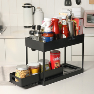 OEM  2 Tier Kitchen Expandable Shower Shelf Caddy Storage Slid Basket Plastic Bathroom Cabinet Rack Kitchen Sinks Organize