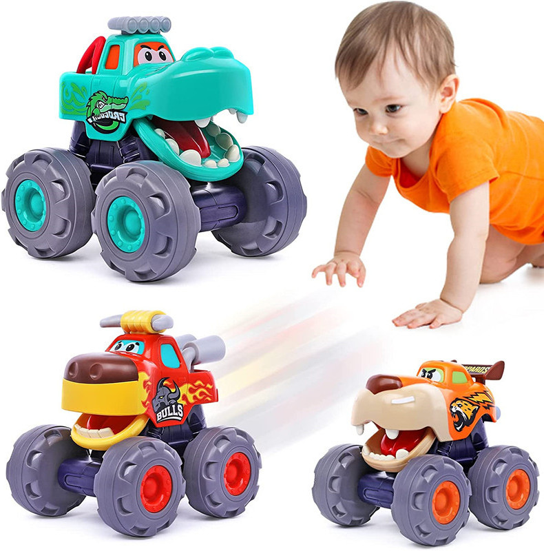 Cars Monster truck Push & Go Crocodile Friction Powered Bull Pull Back Leopard Car Big Wheel Animal Toy 1